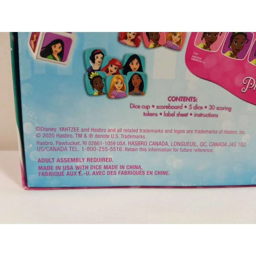 Yahtzee Jr Disney Princess Board Game Dice Ariel Rapunzel Tiana Mulan Complete